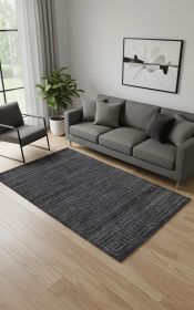 5' X 8' Gray And Black Striped Hand Woven Area Rug