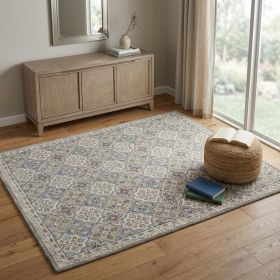 4' X 6' Taupe and Ivory Wool Patchwork Hand Tufted Area Rug