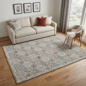 5' X 8' Taupe and Ivory Wool Patchwork Hand Tufted Area Rug