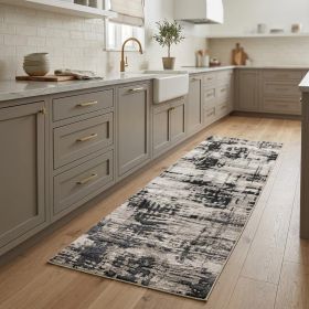 8' Black White And Gray Runner Rug