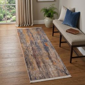 2' X 6' Beige Abstract Distressed Runner Rug