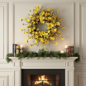23" Green and Yellow Artificial Spring Daisy Wreath