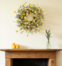 24" Yellow and White Spring Daisy Artificial Wreath