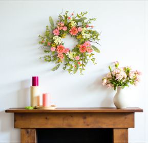 27" Pink and Green Spring Berry Artificial Wreath