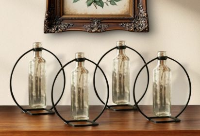 Set of Four 9" Metal Gray Round Wall Vase