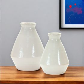 Set Of Two 6.25" Terracotta White Round Table vase