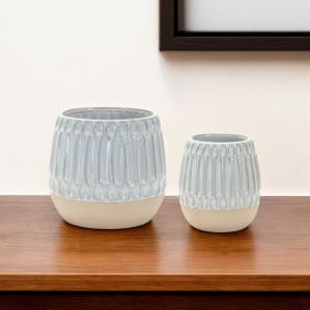 Set Of Two 5" Porcelain Beige Round Table vase