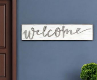 White Solid Wood Welcome Wall Decor
