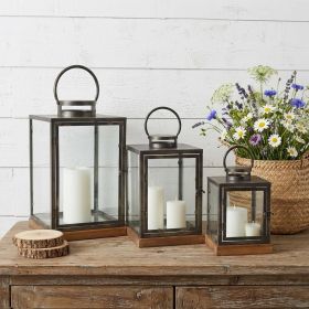 Set Of Three Gray Flameless Floor Lantern Candle Holder