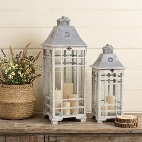 Set Of Two Gray Flameless Lantern Candle Holders