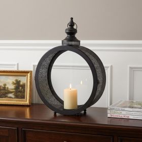 22" Black Metal Ornate Floor Lantern Candle Holder