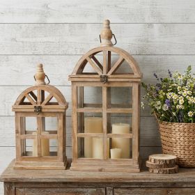 Set Of Two Brown Flameless Floor Lantern Candle Holder