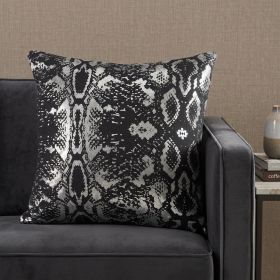 20" X 20" Black And Silver 100% Cotton Animal Print Zippered Pillow