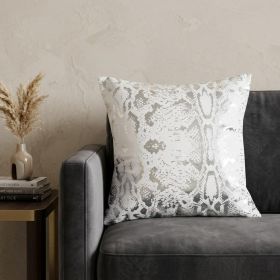 20" X 20" White And Silver 100% Cotton Animal Print Zippered Pillow