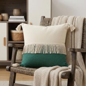 20" X 20" Emerald Green And Off-White 100% Cotton Zippered Pillow