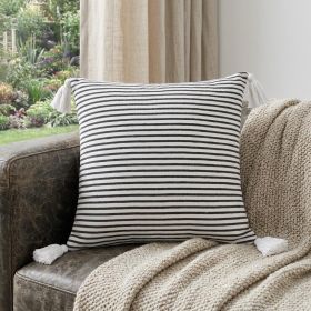 20" X 20" Black And White 100% Cotton Striped Zippered Pillow
