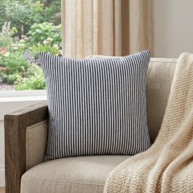20" X 20" Blue And White 100% Cotton Striped Zippered Pillow