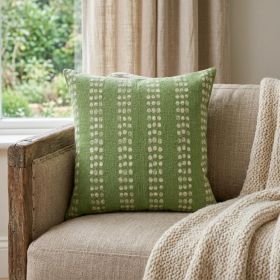 20" X 20" Green And White 100% Cotton Striped Zippered Pillow