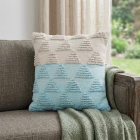20" X 20" Bright Blue And Off-White 100% Cotton Geometric Zippered Pillow