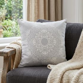 20" X 20" Pale Gray And White 100% Cotton Geometric Zippered Pillow