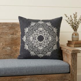 20" X 20" Jet Black And White 100% Cotton Geometric Zippered Pillow