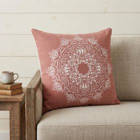 20" X 20" Dusty Rose And White 100% Cotton Geometric Zippered Pillow