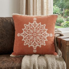 20" X 20" Orange And Off-White 100% Cotton Geometric Zippered Pillow