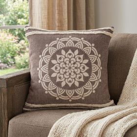 20" X 20" Brown And White 100% Cotton Striped Zippered Pillow