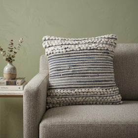 18" X 18" Blue And Ivory 100% Cotton Geometric Zippered Pillow