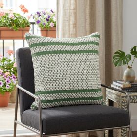 20" X 20" Jade Green And White 100% Cotton Geometric Zippered Pillow