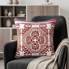 20" X 20" Red White Purple And Pink 100% Cotton Geometric Zippered Pillow
