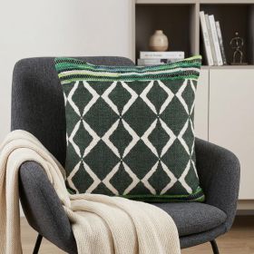 20" X 20" Green Blue And White 100% Cotton Geometric Zippered Pillow