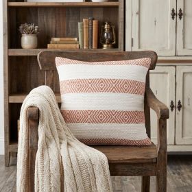 20" X 20" Orange And White 100% Cotton Striped Zippered Pillow