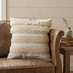20" X 20" Cream Gray And Gold 100% Cotton Striped Zippered Pillow