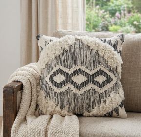 20" X 20" Black and Ivory Linen Cotton Blend Zippered Pillow