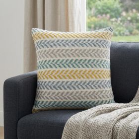 18" X 18" Yellow And Teal 100% Cotton Striped Zippered Pillow