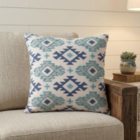 20" X 20" Navy And Light Gray 100% Cotton Geometric Zippered Pillow