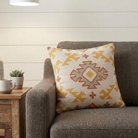 20" X 20" Yellow And Rust 100% Cotton Geometric Zippered Pillow