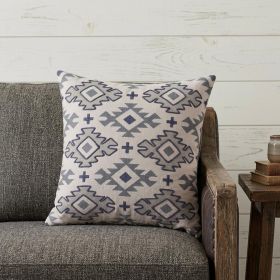 20" X 20" Blue And Gray 100% Cotton Geometric Zippered Pillow