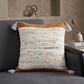 20" X 20" Brown and White Cotton Abstract Throw Pillow