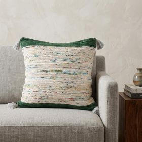 20" X 20" Green And Off-White 100% Cotton Abstract Zippered Pillow