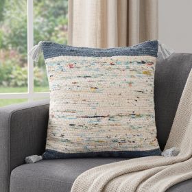 20" X 20" Blue And Off-White 100% Cotton Abstract Zippered Pillow