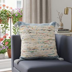 20" X 20" Blue and Off White Abstract Cotton Pillow