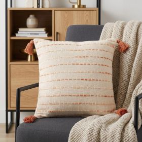 20" X 20" Coral And Ivory 100% Cotton Striped Zippered Pillow