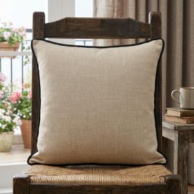 20" X 20" Tan And Black Linen Zippered Pillow