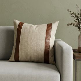 20" X 20" Beige And Brown Linen Striped Zippered Pillow
