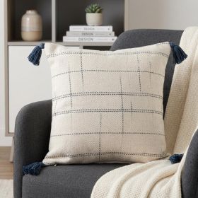20" X 20" Ivory And Blue Polyester Geometric Zippered Pillow