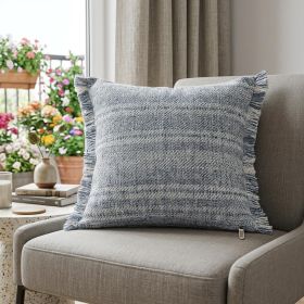 20" X 20" Denim Blue And Ivory Polyester Striped Zippered Pillow