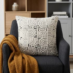 30" X 30" White And Blue 100% Cotton Geometric Zippered Pillow