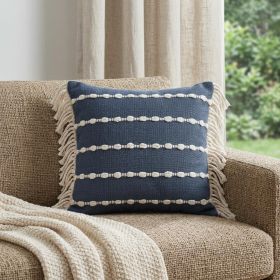20" X 20" Navy And Ivory 100% Cotton Striped Zippered Pillow